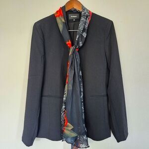 Desigual Acadamia Black Blazer Attached Scarf Size 42 US Large